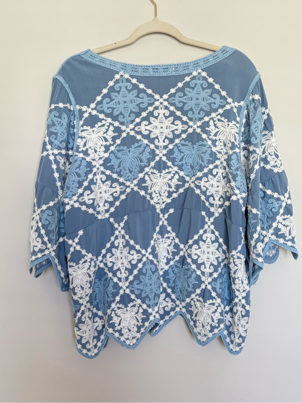 Kindred Blue Embroidered Boho Top, Size 2X, Floral Details, Cottagecore - Picture 5 of 8